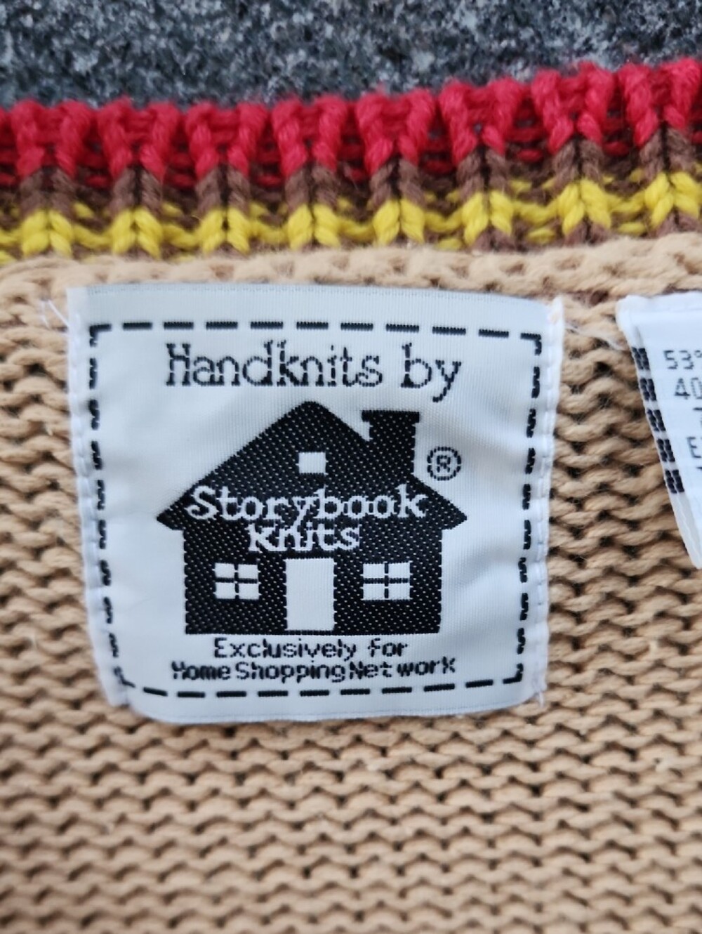 Storybook Knits Beige Cat Embroidered Cardigan with Multicolor Trim - Picture 3 of 16